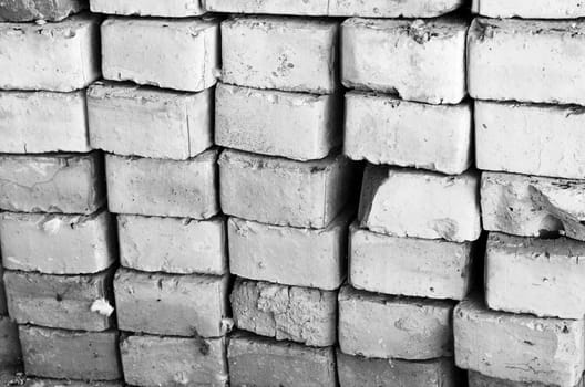 Pile of old bricks black and white theme
