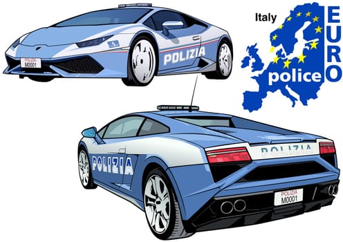 Italy Police Car - Colored Illustration from Series Europol