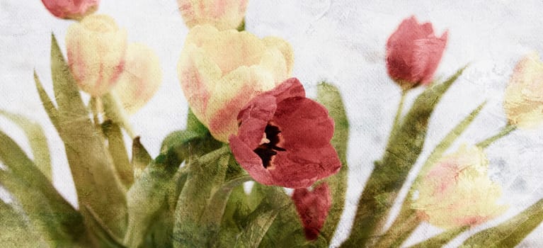tulips old colorful muted pastel background nostalgic texture canvas