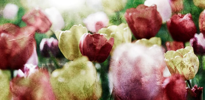 tulips old colorful muted pastel background nostalgic texture canvas