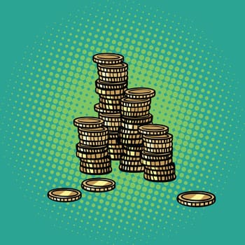 stack of gold coins. Wealth and business income. Treasure. Pop art retro vector illustration