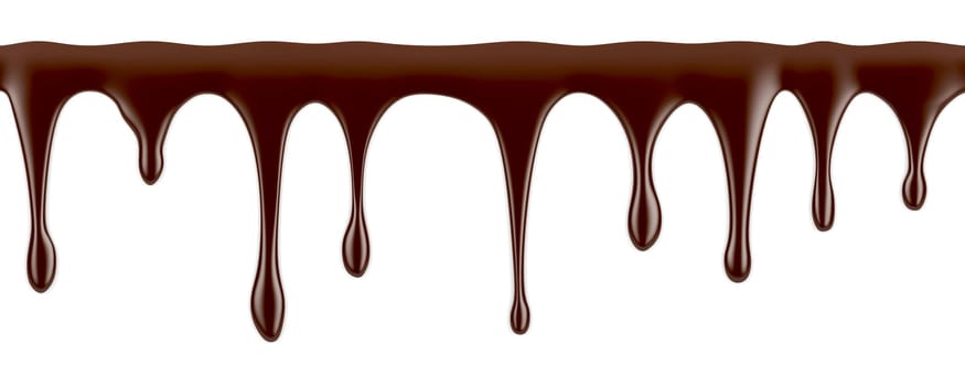 Melted chocolate dripping on white background