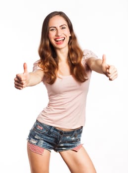 Young woman having a positive gesture, isolated on white