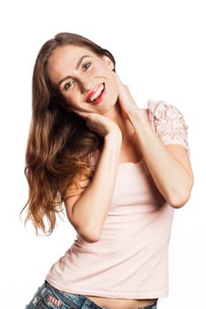 Portrait of an cute woman smiling, isolated on white