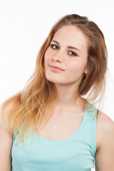 Close-up of a smiling woman, isolated on white