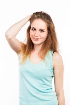 Portrait of a smiling girl, isolated on white