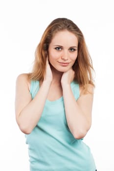 Portrait of a beautiful girl in studio, isolated on white
