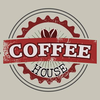 Vintage style coffee house label with scratches, illustration