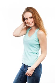 Portrait of a beautiful young woman, isolated on white