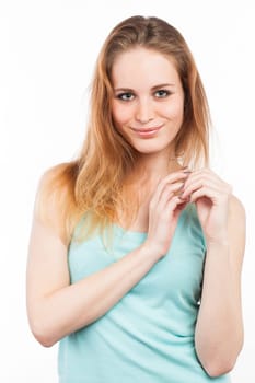 Portrait of a very cute girl smiling, isolated on white