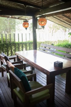 Brown Wooden Table And Chair, stock photo