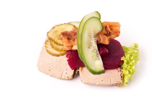 Danish specialties and national dishes, high-quality open sandwich, isolated on white background