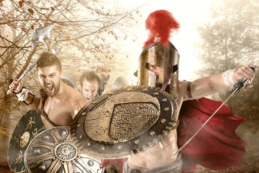 Group of warriors or Gladiators going to battle