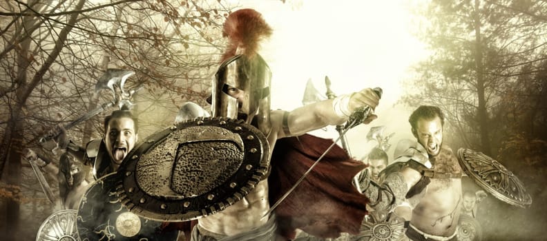 Group of warriors or Gladiators going to battle