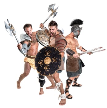 Ancient warriors or Gladiators isolated in a white background