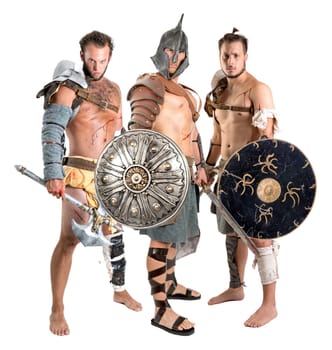 Ancient warriors or Gladiators isolated in a white background