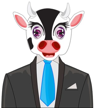 Animal oxen in suit with tie on white background is insulated