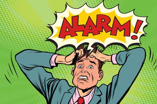 alarm businessman in panic. Pop art retro vector illustration