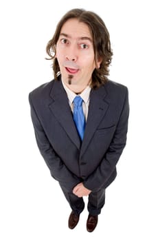 happy young businessman full length, isolated on white