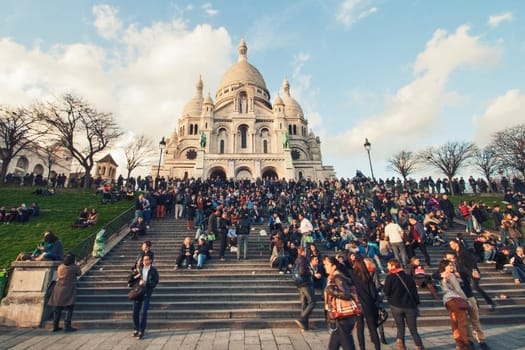 People in front of Sacre Coeur Basilica on Montmartre