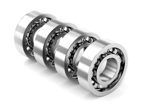 Group of ball bearings on white background