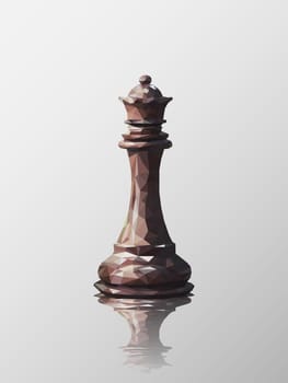 Low poly 3d design of queen chess piece. Vector triangulation with reflection.