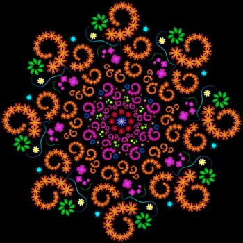 Floral seamless pattern. Fractal traditional texture with geometric ornamental shapes. Vector trendy illustration.