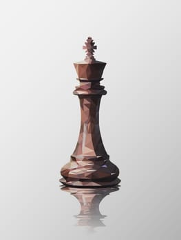 Low poly 3d design of king chess piece. Vector triangulation with reflection.