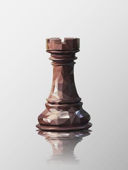 Low poly 3d design of rook chess piece. Vector triangulation with reflection.