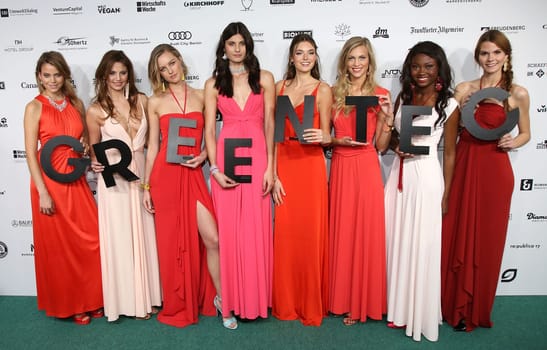 Sabine Fischer,Carina Zavline,Maja Manczak,Romina Brennecke,Celine Badman,Serlina Hohmann,Leticia Wala-Ntuba and Lynn Petertonkoker . Finalists of GNTM Germany Next Top Model at the Greentec Award in Berlin .
