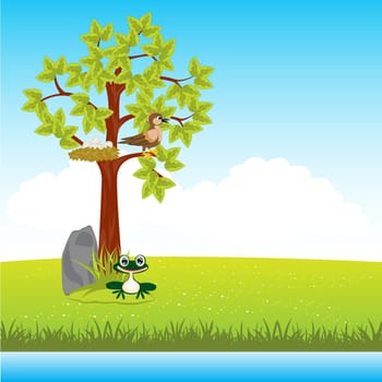 The Year landscape with tree and animal.Vector illustration