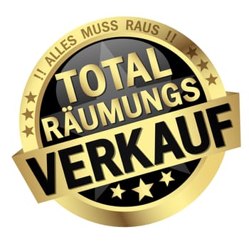 Button with banner and text Total eviction sale