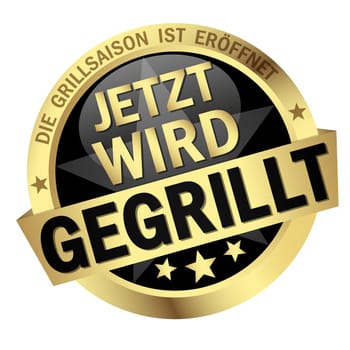 Button with banner and text Now it's grilling