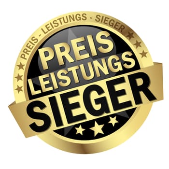 Button with banner and text price-performance winner