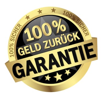 Button with banner and text 100% Money Back Guarantee