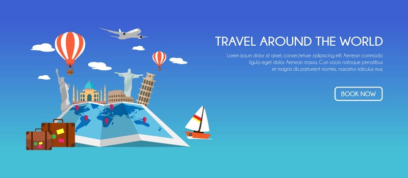 Travel Around the World. Landmark architecture of the world. Vector travel concept