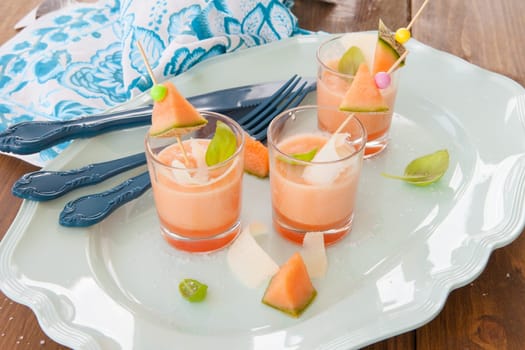 Fruity soup of Cantaloupe melon with Parmesan cheese