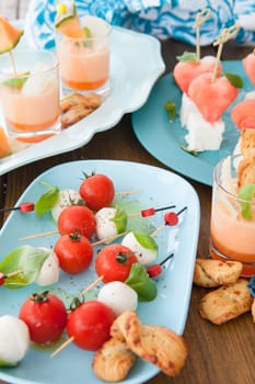 Colorful skewers with mozzarella,tomato and fresh basil
