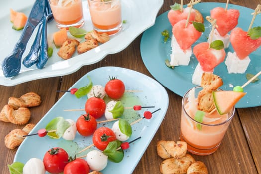 Colorful skewers with mozzarella,tomato and fresh basil