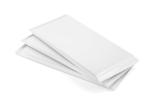 Stack with three chocolate bars with blank white packagings