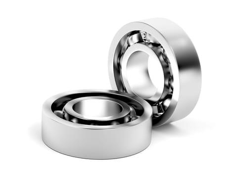 Ball bearings on white background