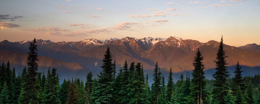 Long shadows at sunset add drama to the Olympic Mountains and Hurricane Ridge