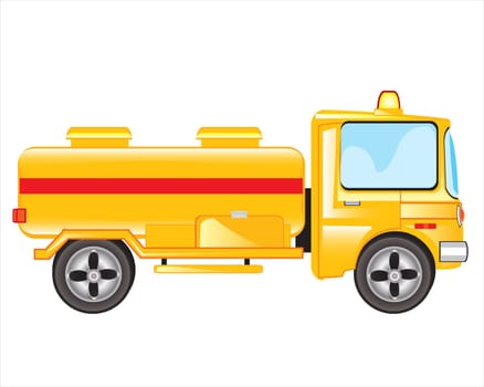 Yellow car with tank on white background is insulated