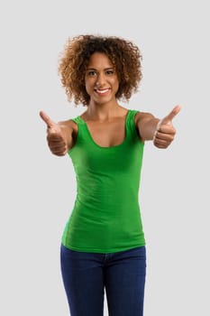 Beautiful African American woman with a thumbs up