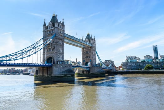 view of Tower Bridge over the River Thames, London, UK, England, selective focus