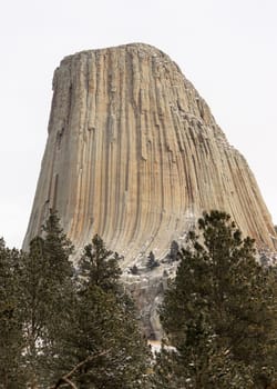 A cold winter day at Devil's Tower monument in the northern state of Wyoming