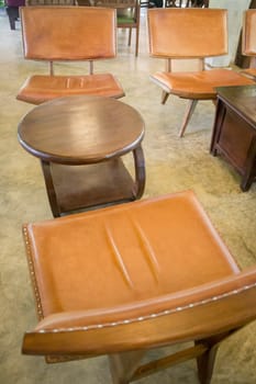 Vintage Brown Leather and Wood Chair, stock photo