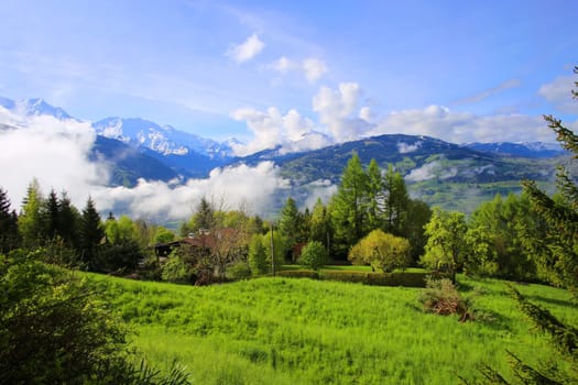 French Alps mountains in spring