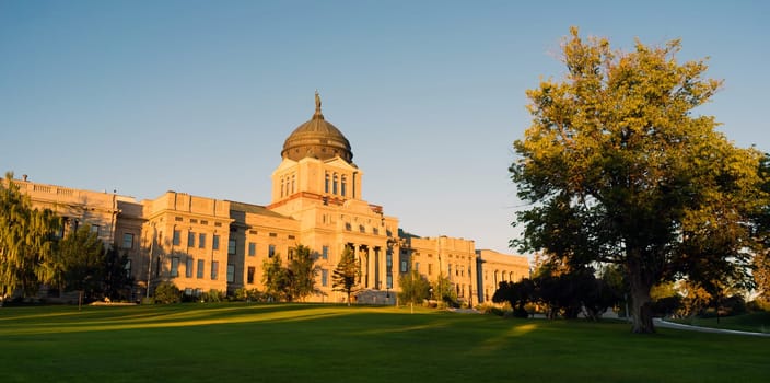 The sun hits the capital building in Helena just after sunrise