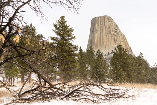 A cold winter day at Devil's Tower monument in the northern state of Wyoming